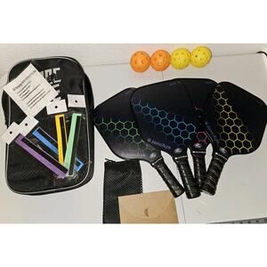 New! JoncAye Pickleball Paddles Set of 4 Rackets 4 Balls & Bag USAPA Appr